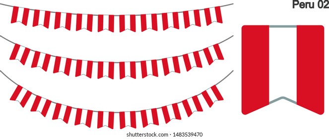 Peru Bunting Flags Isolated on white Background. vector illustration.
