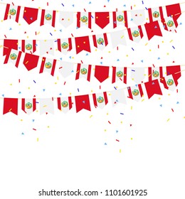 Peru celebration bunting flags with Confetti And Ribbons on white background.vector illustration