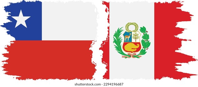 Peru and Chile grunge flags connection, vector