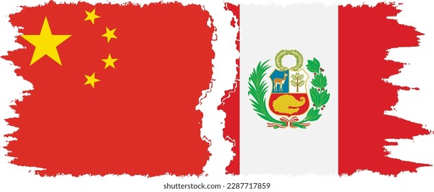 Peru and China grunge flags connection, vector