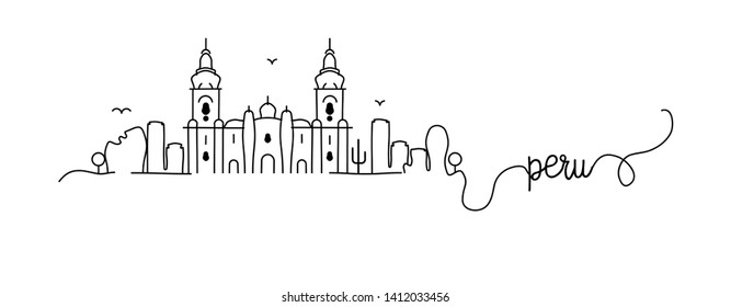 Peru City Skyline Doodle Sign