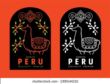 Peru coffee label design with lama vector illustration