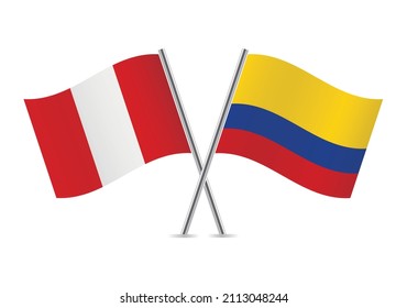 Peru and Colombia flags. Peruvian and Colombian flags isolated on white background. Vector illustration.