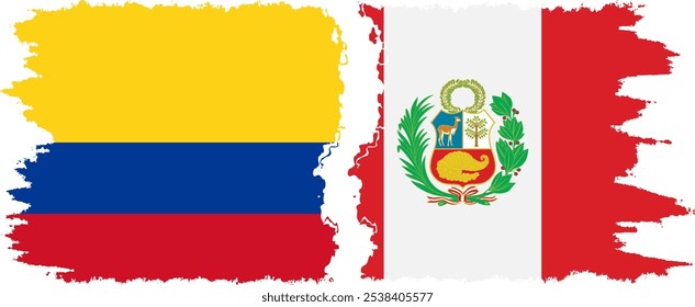 Peru and Colombia grunge flags connection, vector