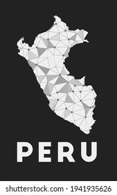 Peru - communication network map of country. Peru trendy geometric design on dark background. Technology, internet, network, telecommunication concept. Vector illustration.