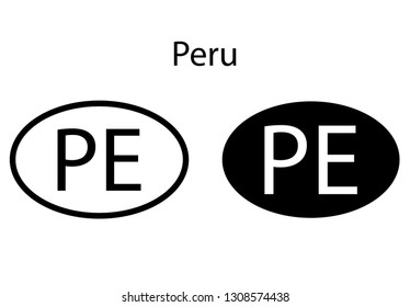 Peru country code icon.  Iso code country domain name.   PE - Peru abbreviated. vector
