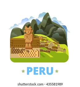 Peru-Länderdesign-Vorlage. Flache Cartoon-Stil historischen Anblick zeigt Website Vektorgrafik. Weltreiseausflüge zur Südamerika-Sammlung. Chan Chan in Trujillo Machu Picchu.