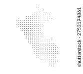 Peru country dotted map. Black spot pixel illustration isolated on white background. Vector circle mosaic.
