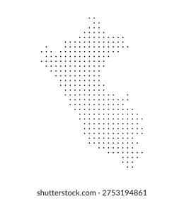 Peru country dotted map. Black spot pixel illustration isolated on white background. Vector circle mosaic.