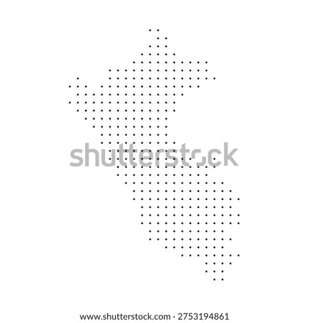 Peru country dotted map. Black spot pixel illustration isolated on white background. Vector circle mosaic.