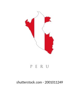 Peru country flag inside map contour design icon logo. Peru detailed map with flag of country. Ica map with Peruvian national flag illustration