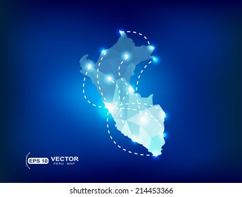 Peru country map polygonal with spot lights places