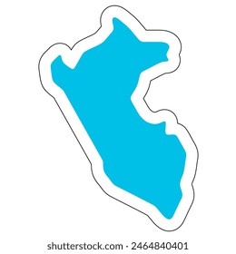 Peru country silhouette. High detailed map. Solid blue vector sticker with white contour isolated on white background.