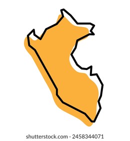 Peru country simplified map. Orange silhouette with thick black sharp contour outline isolated on white background. Simple vector icon