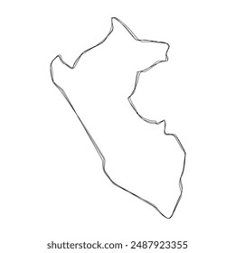 Peru country simplified map.Thin triple pencil sketch outline isolated on white background. Simple vector icon