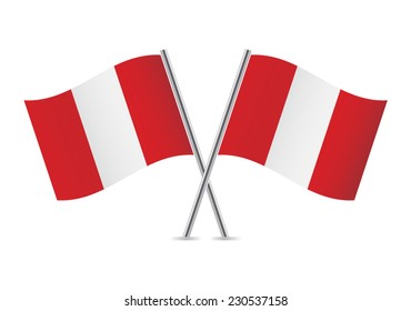 Peru crossed flags. Peruvian flags on a white background. Vector icon set. Vector illustration.