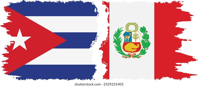 Peru and  Cuba grunge flags connection, vector