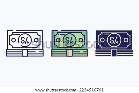 Peru Currency Note, Money line and glyph icon, vector illustration