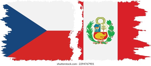 Peru and Czech Republic grunge flags connection, vector