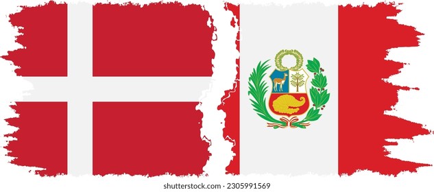 Peru and Denmark grunge flags connection, vector