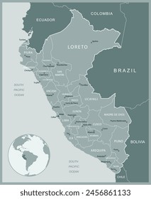 Peru - detailed map with administrative divisions country. Vector illustration