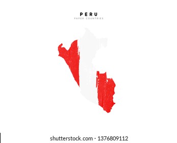 Peru detailed map with flag of country. Painted in watercolor paint colors in the national flag.