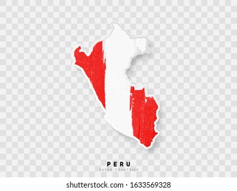 Peru detailed map with flag of country. Painted in watercolor paint colors in the national flag.