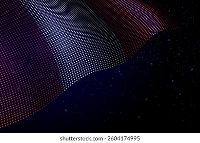 Peru digital flag made of dots, waving over a starry dark background