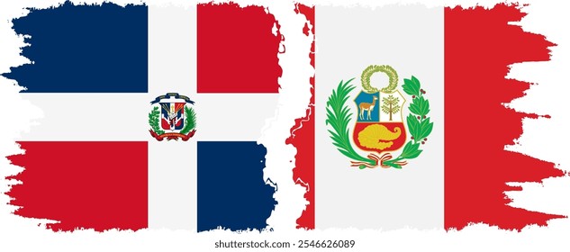 Conexão de bandeiras grunge do Peru e da República Dominicana, vetor