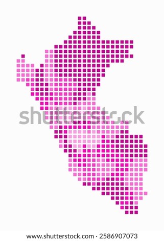 Peru dotted map. Digital style map of the country on white background. Peru shape with square dots. Colored dots style. Large size squares. Abstract vector illustration.