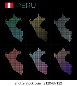 Peru dotted map set. Map of Peru in dotted style. Borders of the country filled with beautiful smooth gradient circles. Vibrant vector illustration.