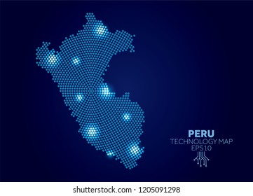 Peru dotted technology map. Modern data communication concept