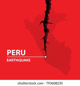 Peru Earthquake Concept On Cracked Map. Vector Illustration.