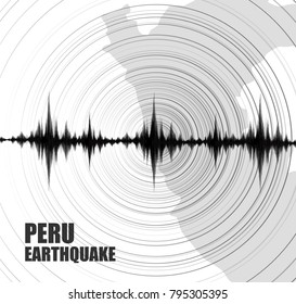 Peru Earthquake Wave with Circle Vibration on White background,audio wave diagram concept,design for education,science and news,Vector Illustration.