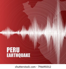 Peru Earthquake Wave with Circle Vibration on Red background,audio wave diagram concept,design for education,science and news,Vector Illustration.