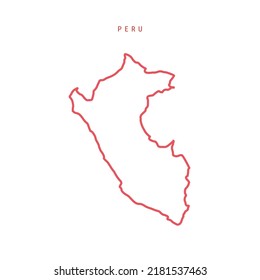 Peru editable outline map. Peruvian red border. Country name. Adjust line weight. Change to any color. Vector illustration.