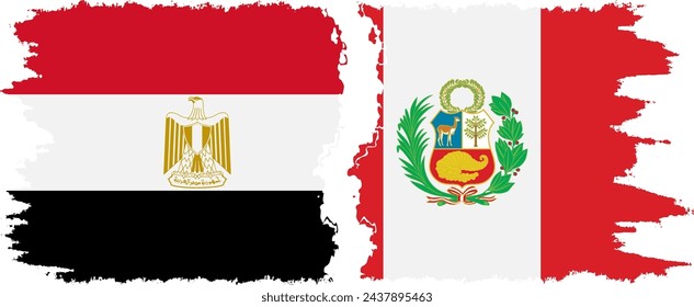 Peru and Egypt grunge flags connection, vector
