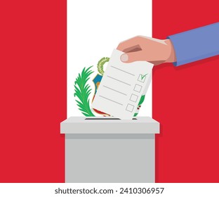 Peru election concept. Hand puts vote bulletin into vote box.