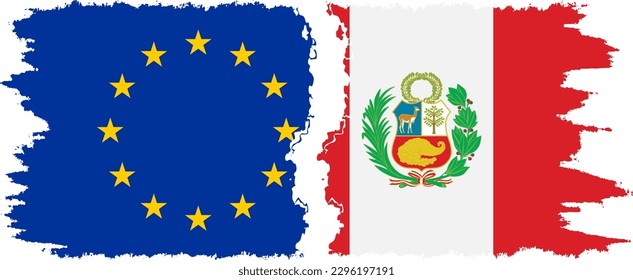Peru and European Union grunge flags connection, vector