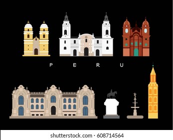 Peru Famous Landmarks Infographic Templates for Traveling Minimal Style and Icon, Symbol Set Vector Illustration Can be use for Poster Travel book, Postcard, Billboard.