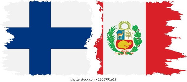 Peru and Finland grunge flags connection, vector