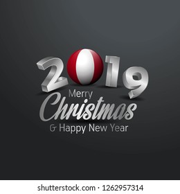 Peru Flag 2019 Merry Christmas Typography. New Year Abstract Celebration background