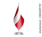 Peru flag - 3D mini flag hanging on desktop flagpole. Usable for summit or conference presentaiton. Vector illustration with shading.