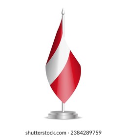 Peru flag - 3D mini flag hanging on desktop flagpole. Usable for summit or conference presentaiton. Vector illustration with shading.