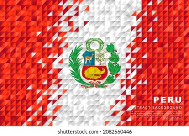 Bandera del Perú. Antecedentes abstractos de pequeños triángulos en forma de coloridas franjas rojas y blancas de la bandera peruana. Ilustración vectorial.