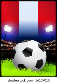 Peru Flag and Ball on Stadium Background Original Illustration