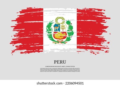 Peru  flag with brush stroke effect and information text poster, vector background