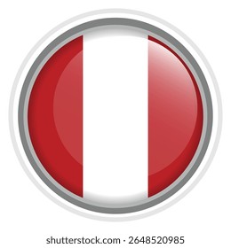 Peru Flag Button Icon Glossy Round National Emblem Vector Illustration