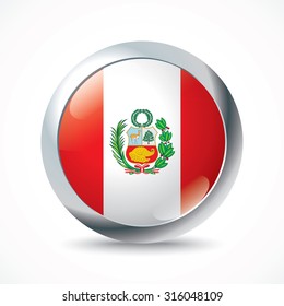 Peru Flag Button - Vector Illustration