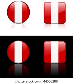 Botones de la bandera perú sobre fondo blanco y negro Ilustración vectorial original